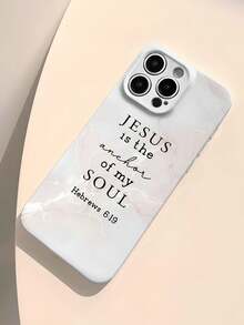 1 carcasă de telefon rigidă cu filament perforat și lucios, cu model marmorat și slogan Jesus, compatibilă cu Samsung/ 11/12/13/14/15/16 Pro Max
