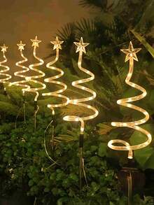 3个太阳能螺旋星形圣诞树路径灯 - 3包旋转花园灯，多色户外装饰地灯，适用于庭院、露台、圣诞装饰、走道、花园和庭院，暖白LED，太阳能供电（无需电池），白天自动充电，夜晚自动开启，非常适合走道、庭院和家居装饰！ - 星星聖誕樹燈 - 查看 11