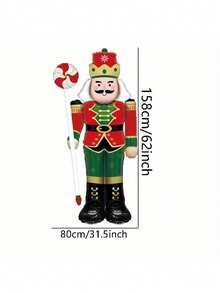 1pc 62-Inch Standing Candy Nutcracker Soldier Foil Balloon, Christmas Theme Decoration For Shopping Mall Atmosphere, Indoor Themed Decor - Multicolor - View 7