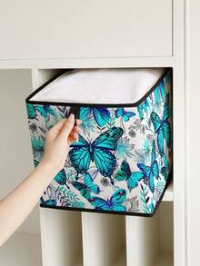Butterfly Pattern Printed Open Storage Box, Stackable Storage Bin, Drawer Style Durable Multi-Purpose, Space-Saving Design, Suitable For Home, Dorm, Household Organization, Under Bed Storage Closet Organization And Storage Clothes Organizer Bedroom