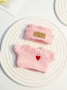 1 件套服装 - 派对连衣裙搭配心形毛衣和熊标志帽子，非常适合返校季、娃娃衣橱更新， - 彩色 - 查看 5