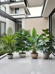 4 Large Artificial Plant Sets, Suitable For Outdoor Use - Broad-Leaved Tropical Rainforest Decoration Christmas Palm Trees, Indoor And Outdoor Potted Plants Throughout The Year, Weddings, Offices, Hotels, Gardens, Shooting Locations, Nordic Style Artificial Trees, Christmas, Grandparents' Day - Multicolor - View 3