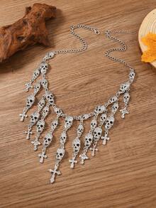 Fashionable Retro Punk Exaggerated Halloween Skull Tassel Necklace, Women Party Accessory Choker - Star - View 9
