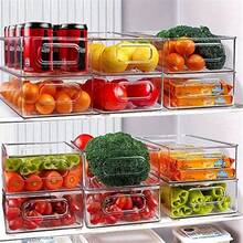 1pc Stackable Refrigerator Storage Box, Kitchen Space Saving Clear Organizer Box With Handle, Suitable For Cabinets, Shelves, Drawers, Countertops And Refrigerators, For Snacks, Fruits, Vegetables And Groceries, Household Items