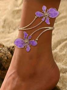 1pc Adjustable Geometric Floral Anklet - Elegant Open Anklet, Suitable For Daily Wear, Parties And Holidays, All Seasons, Party Accessory | Floral Pattern | Adjustable Anklet, Women's Daily Wear Party Jewelry Gift - Multicolor - View 13