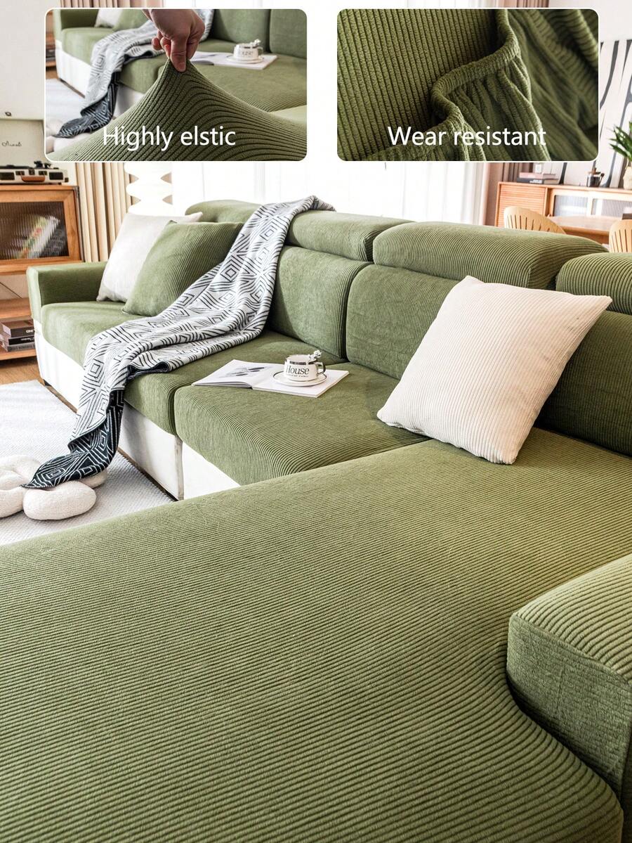 1pc Stretch Sofa Cover, Non-Slip Full Coverage Sofa Seat Cover, Suitable For All Seasons, Fabric Thickened Sofa Slipcover, Machine Washable, Dust-Proof, Pet-Friendly, Decorative Sofa Protector, Adjustable For Corner Sofa, Bedroom, Office, Living Room, L-Shaped Sofa And 1/2/3/4 Seater - màu xanh lá - Xem 1