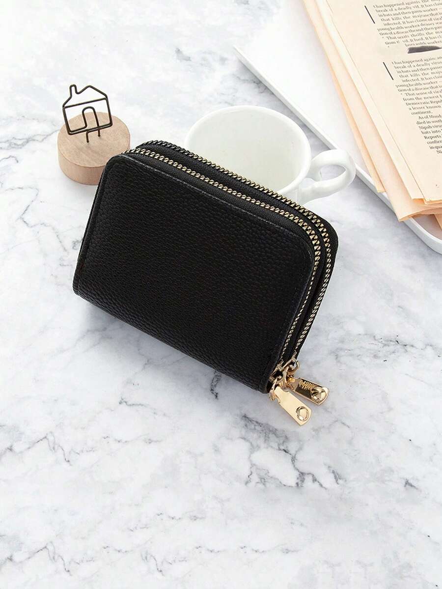 1pc Card Bag Credit Storage Bag Men'S And Women'S Organ Card Bag Purse Small Wallet New Double Layer Zipper Coin Purse For Men And Women,For Daily Shopping, School Trips, And GiftsFor Lover For Women,For Girls,For Lady,For Female,Bag School Supplies For School Dorm Room & Back To School - Black - View 1