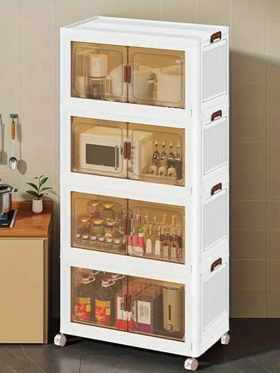 5layers  Extra-Large Multi-Layer Storage Cabinet With Wheels & Doors - Waterproof, Foldable Organizer For Bedroom Clutter, Documents, Toys, Snacks | Versatile Plastic Storage Solution Bedroom Organizers And Storage Plastic Storage Drawers