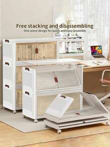 5layers  Extra-Large Multi-Layer Storage Cabinet With Wheels & Doors - Waterproof, Foldable Organizer For Bedroom Clutter, Documents, Toys, Snacks | Versatile Plastic Storage Solution Bedroom Organizers And Storage Plastic Storage Drawers - White - View 7