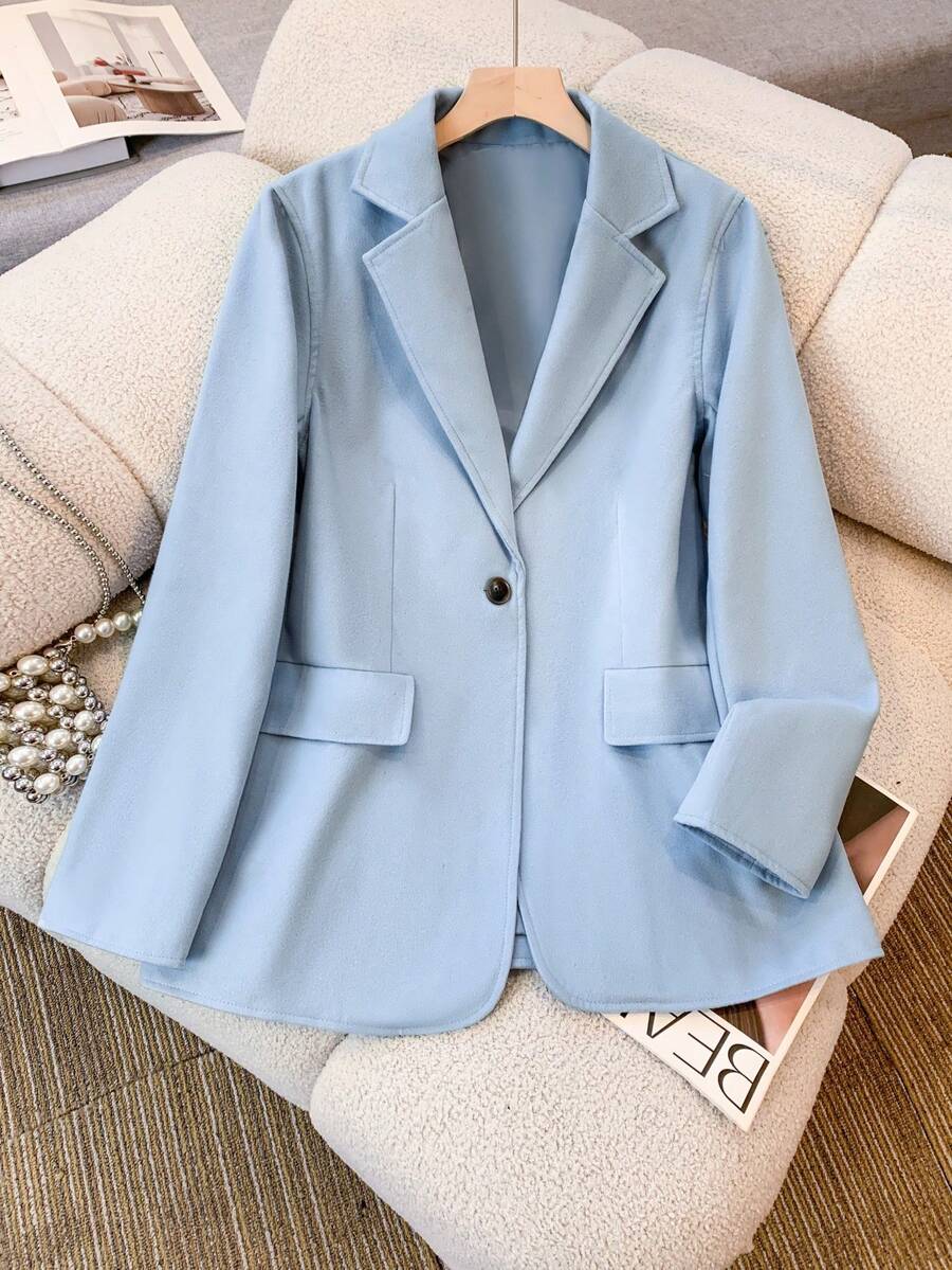 Women's Casual Regular Long Sleeve Woolen Coat, Suitable For Autumn/Winter - Baby Blue - View 1