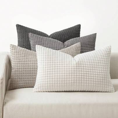 MIULEE Set Of 4 Corduroy Cushion Covers, Decorative Sofa Cushion Covers, Pillowcases, Couch Cushion Covers, Decorative Covers For Living Room, Bedroom, Office, 40 X 40 Cm, Grey Series