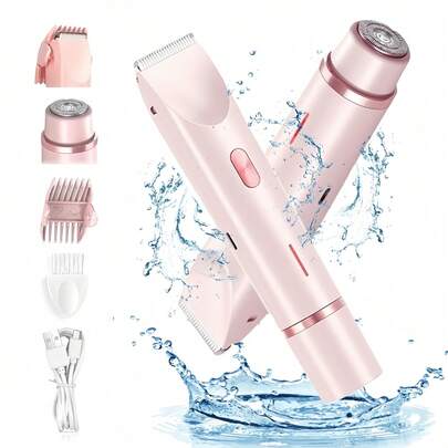 New Bikini Trimmer For Women,2 In 1 Double Head Eletctric Bikini Shaver, With Painless Ceramic Blades,Type-C Rechargeable,Women Electric Razors For Facial Face Chin Underarm Eyebrow