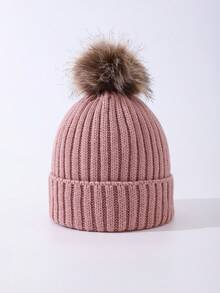 儿童针织无檐小便帽，秋冬保暖男女款幼儿单绒球帽 - 1PC - 查看 23