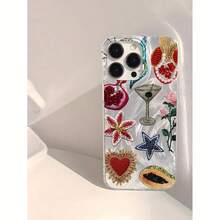 1pc [Stylish Phone Case] Waterproof 1pc Phone Case |   Stylish And Distinctive Beaded Designs Of Hearts, Pomegranates, Stars, And Flowers, Transparent IMD Soft Glossy Finish, Resistant To Fingerprints, And Scratch-Proof Valentine's Day Phone Cases  Case  17 Pro Max Case  16 Case  Case - 白色 - 查看 5