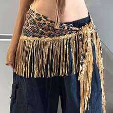 1pc Sequin Tassel Belly Dance Waist Chain, New Sexy Leopard Print Waist Accessory, Shiny Tassel Waist Chain, Bohemian Hip Scarf, Street Dance, Jazz Dance, Intimate Waist Wrap, Sexy Mini Skirt, Stage Performance Outfit, Nightclub, Disco, Festival, Party, Evening Dress Accessory - Multicolor - View 1
