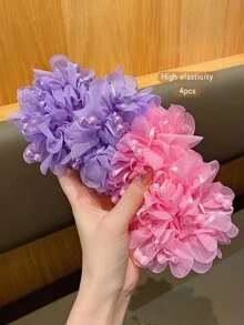 4pcs Cute Flower Hair Scrunchies, Suitable For Daily Use And Performances - Multicolor - View 4