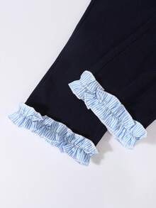 2pcs/Set Young Girl Casual Sweet Princess Everyday Outfit, Pearl Bow Blouse And Flare Pants Set, Autumn/Winter