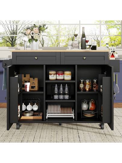 Sairedel Moderne Kitchen Isl Wood Grain Multifunctional Dining Tafel Storage Space Snack Shelves Wit Buffet Cabinet Practical Cart view 3