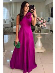 One-Shoulder Long Dress With 3D Flower – Elegance And Sophistication - 綠色 - 查看 1