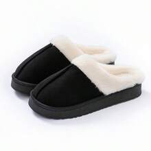 女士一脚蹬家居拖鞋，适合室内和室外，情侣款，方便简单，面料柔软温暖，纯色 - 黑色 - 查看 2