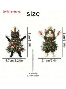 2pcs 2D Flat Printing Christmas Cats Wearing Christmas Tree Acrylic Hanging Decorations, Cute And Joyful Accents For Keychains, Bags, Car Rearview Mirrors, Christmas Decorations, Decorative Plates, Valentine's Day, Home Decor, Christmas, Birthday Party Favors, New Year Celebration