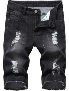 Men's Ripped Shorts & Jeans Summer Casual Classic Straight Distressed Ripped Short JeansA Valentine's Day XJS7 - K1208 黑色 - 查看 1