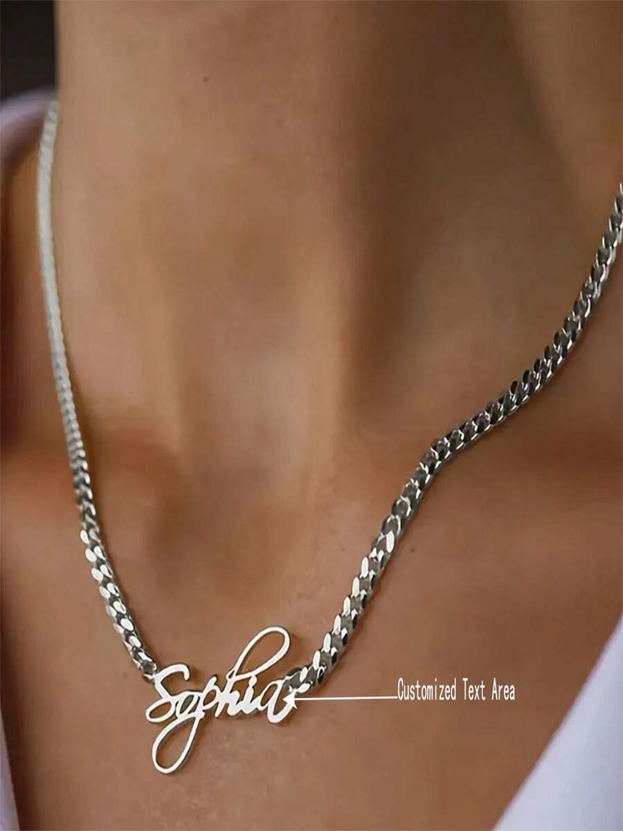 Customized Elegant Stainless Steel Name Necklace - Personalized Retro Chain, Perfect Gift For Women's Birthday