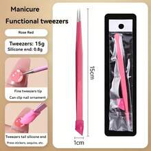 2-In-1 Nail Art Tweezers With Silicone Applicator - Precise Rhinestone Applicator And Nail Tool, Odorless