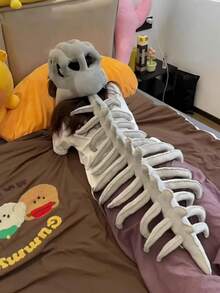 1pc Funny Dinosaur Skeleton Head Plush Doll, Realistic Dinosaur Bone Skeleton Model Head Hat Mask, Role Play Costume Prop For Kids & Adults, Halloween & Christmas Gift