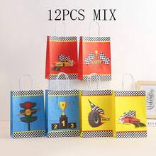 6/12/18/24pcs Racing Theme Paper Gift Bags, Racing Car, Trophy, Traffic Light Pattern Gift Bags, Red, Blue Styles Available, Suitable For Racing Event Gifts, Birthday Party, Friends Gathering, Summer Party, Party Decoration