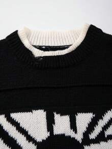 Herren Halloween Kostüm Pullover, neutraler Stil 2 in 1 Langarm Rundhals Streetwear Schädel- & Buchstaben-Muster Pullover Top, Herren Halloween Kostüm, Herbst/Winter