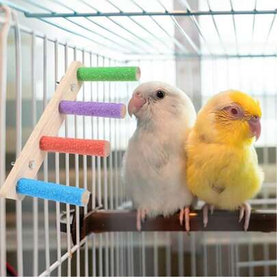 1pc Random Color Pet Bird E-Shaped Scratching Wooden Ladder Perch Ladder Parrot Claw Grinding Inclined Ladder Game Stand Climbing Toy For Long Tail Parakeets, Parrots, Cockatiels, Lovebirds And Other Medium-Small Birds