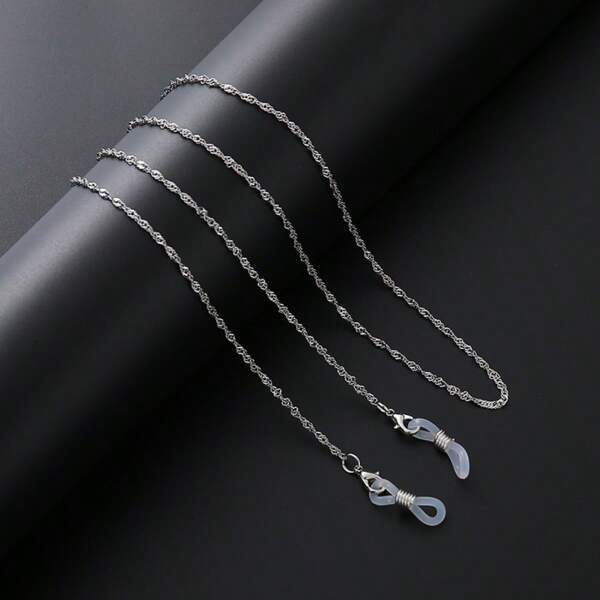 1pc Minimalist Design Stainless Steel Long Fashion Hiphop Eyeglass Chain, Men's Silver-Gray Metal Eyeglasses Chain, Minimalist Stylish Personalized Slim Sturdy Mask Eyewear Anti-Slip Chain, Classic 29.5 Inch Necklace Easily Matched, Handmade Elegant Eyewear Accessory