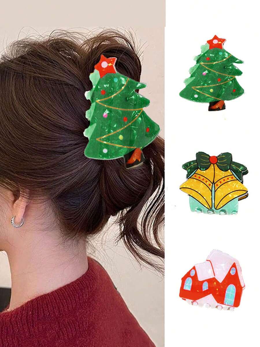 1 件可爱优雅的圣诞发夹，圣诞树铃铛发夹，女士发饰，防滑发夹，多功能发夹，适合圣诞节和派对场合秋季时尚爪夹冬季度假装女士