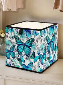 Butterfly Pattern Printed Open Storage Box, Stackable Storage Bin, Drawer Style Durable Multi-Purpose, Space-Saving Design, Suitable For Home, Dorm, Household Organization, Under Bed Storage Closet Organization And Storage Clothes Organizer Bedroom