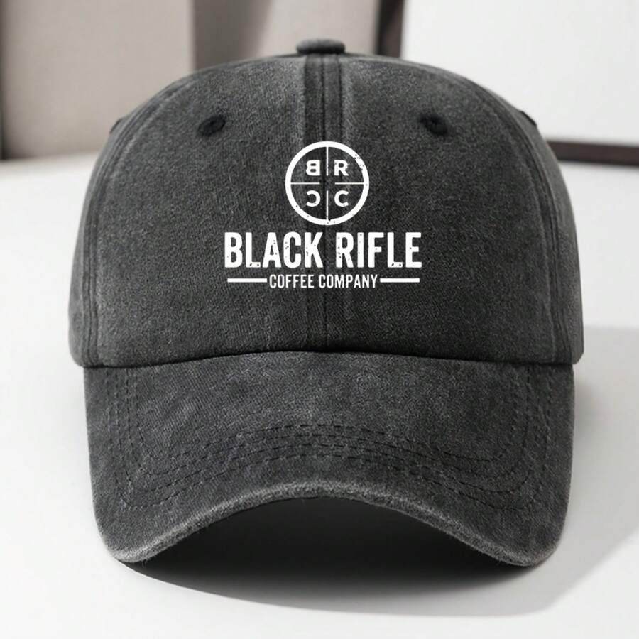 1pc Black Rifle Coffee Company Baseball Cap, Adjustable Lightweight Hip Hop Trucker Hat, Casual Fashion Outdoor Travel Fishing Cap With Curved Brim And Logo, Machine Washable - 黑色 - 查看 1