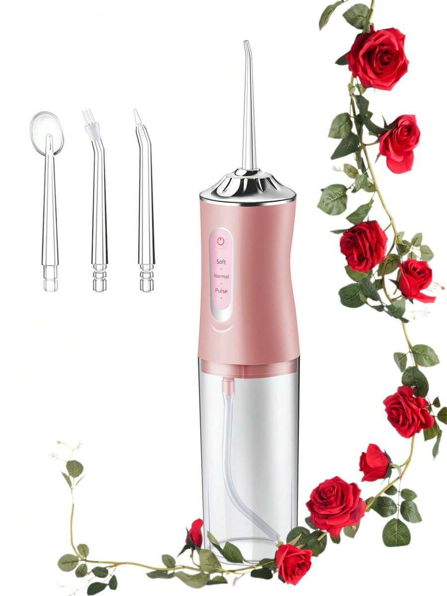 Electric Water Flosser, Suitable For Personal Oral Care (Especially For Braces Wearers), Portable Dental Irrigator, Equipped With 4 Nozzles, 230ml Reinforced Water Tank, One-Key Switch 3 Modes, Whitening Teeth, Cleaning Mouth, Suitable For Men And Women Home Oral Care (Upgraded Charging Interface, Made Of TPCY-C Material, No Leakage) - Coral Pink - View 1