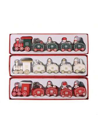 قطار زخرفي للكريسماس مع صندوق هدايا، مناسب لهدايا عيد الميلاد والكريسماس، ديكورات الكيك (لون عشوائي للعجلات باللون الأحمر أو الأخضر)