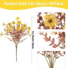 10pcs Fall Flowers Artificial For Decoration, Artificial Fall Mums Flowers For Outdoors, Fake Flowers Daisy Eucalyptus Realistic  For Garden Patio Porch Home Decor