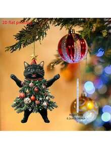 2pcs 2D Flat Printing Christmas Cats Wearing Christmas Tree Acrylic Hanging Decorations, Cute And Joyful Accents For Keychains, Bags, Car Rearview Mirrors, Christmas Decorations, Decorative Plates, Valentine's Day, Home Decor, Christmas, Birthday Party Favors, New Year Celebration
