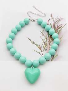 1pc Macaron Color Dopamine Heart Beaded Necklace For Women - Batch Colors May Have Slight Variations - necklace - View 10