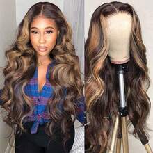 NATAN Wear And Go Glueless Sophianna Highlight Ombre Body Wave 13x4 Lace Front Wigs Human Frontal Hair Hd Lace Frontal Wig For Woman Blended Hair Is Made From Human Frontal Hair Mixed With Synthetic Fibers And Protein Filaments Wig - S4/27 - View 8