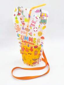 1 pieza Bolsa para bebidas de adultos, bolsa para jugo, bolsa para batidos, adecuada para transportar bebidas frías/calientes al aire libre, reutilizable con pajita y cordón colgante - Multicolor - Ver 10