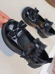 Girls' Flat Shoes, New Autumn Bowknot Casual Versatile Loafers, Student Shoes, Princess Performance Shoes, Children Flat Shoes - Black - View 7