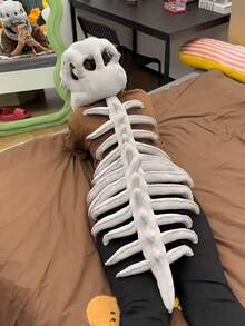 1pc Funny Dinosaur Skeleton Head Plush Doll, Realistic Dinosaur Bone Skeleton Model Head Hat Mask, Role Play Costume Prop For Kids & Adults, Halloween & Christmas Gift