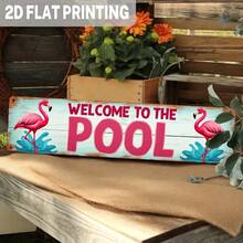 2D Flat, 1 Piece Vintage Flamingo Pool Metal Sign - Aqua Blue And Pink Vintage Design, 3.93x 15.74inch , Durable Outdoor/Indoor Hanging Decoration, Suitable Poolside, Bathroom, Terrace And Summer Parties, Distressed Effect, Home Decoration, Outdoor Garden Art, 2D Flat