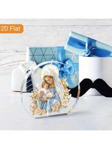 1 pieza Placa acrílica de la Virgen María y el Niño, letrero de escritorio acrílico plano 2D, adorno de arco autoportante para el altar del hogar, sala de oración, oficina, regalo cristiano para católicos y familias - Navidad, Pascua, Acción de Gracias