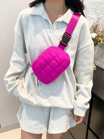 Quilted Fluffy Fanny Pack, Fashionable, Super Comfortable, Adjustable Crossbody Bag, Suitable For Women, Great For Running, Shopping, Hiking And Workout