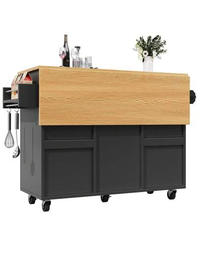 Sairedel Moderne Kitchen Isl Wood Grain Multifunctional Dining Tafel Storage Space Snack Shelves Wit Buffet Cabinet Practical Cart view 11