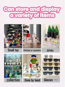 Suport de depozitare/afișaj acrilic. Articole decorative excelente pentru casă. Poate fi așezat pe birou în dormitor/bucătărie/sufragerie/baie. Poate expune articole precum parfumuri, bijuterii, ceasuri, jucării și păpuși. Cadouri de Crăciun.